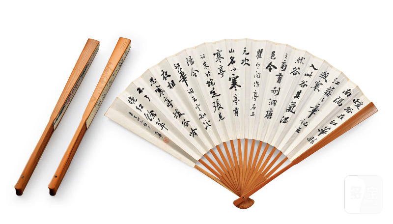 民国十年 1921沈筱庄刻赠金西厓 书画扇骨并周廷华书 季言上款扇面